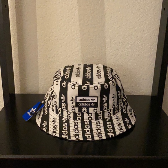 adidas Accessories - NWT Adidas Originals Black and White Striped Logo Bucket Hat
